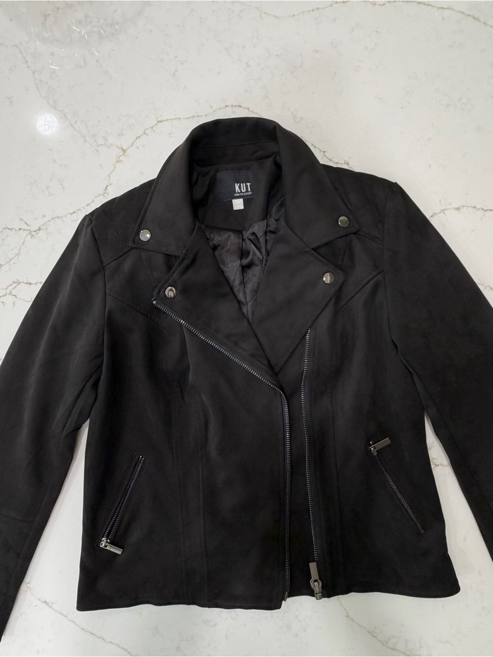KUT From The Kloth Black Faux Suede Moto Jacket Size Large